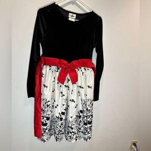 Black and white holiday Dress with red bows